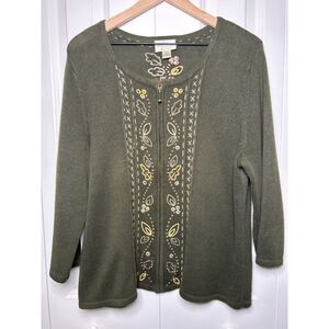 Vintage Hand Embroidered Fall Leaf Zip Cardigan Sweater XL sweaterweather fall